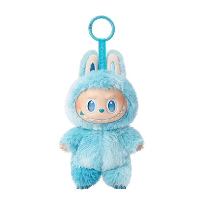 Blue plush toy with bunny ears on a white background