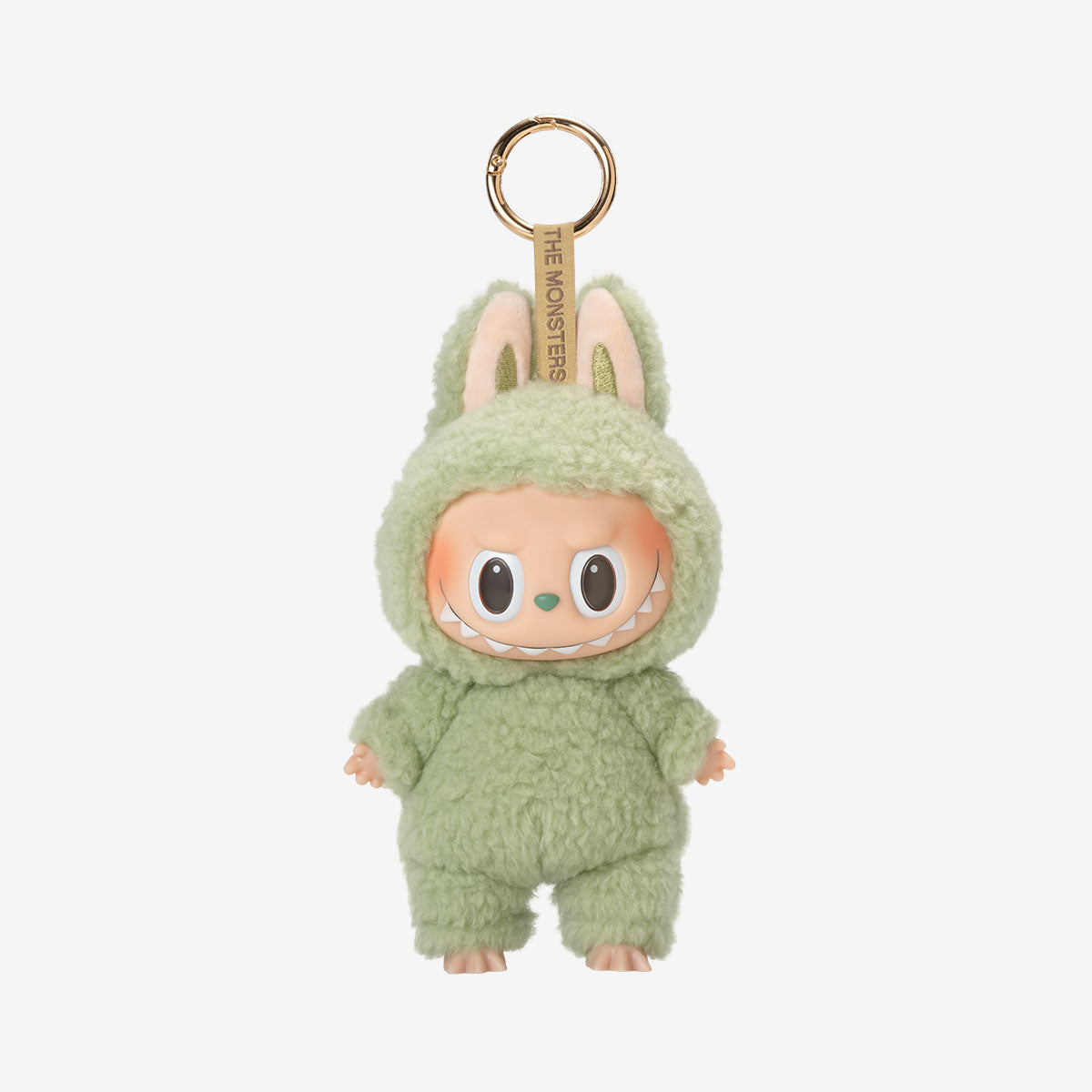 Plush keychain in a green bunny costume on a white background labubu green grape labubu exciting macarons labubu cute plush toy keychain soft toy
