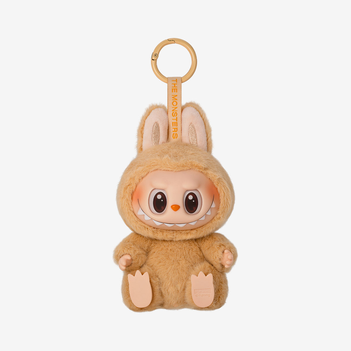 Plush keychain in a bunny costume on a white background