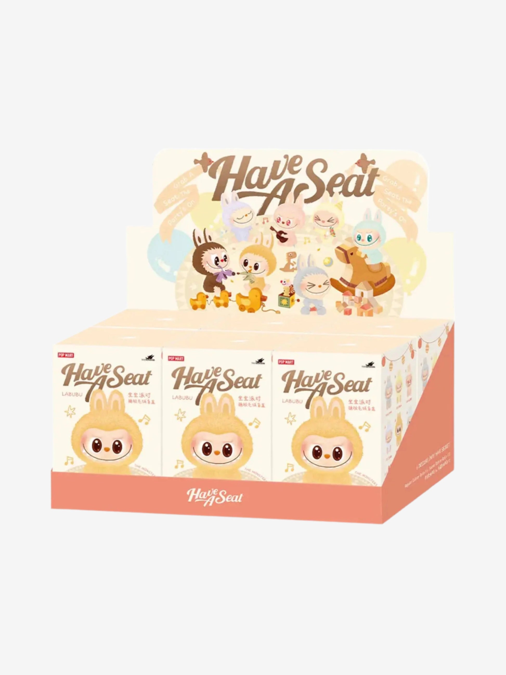 Packaging of 'Have a Seat' with cartoon characters on a white background labubu have a seat blind box labubu cute labubu plush toy labubu keychain labubu soft toy labubu cute kids toy 
